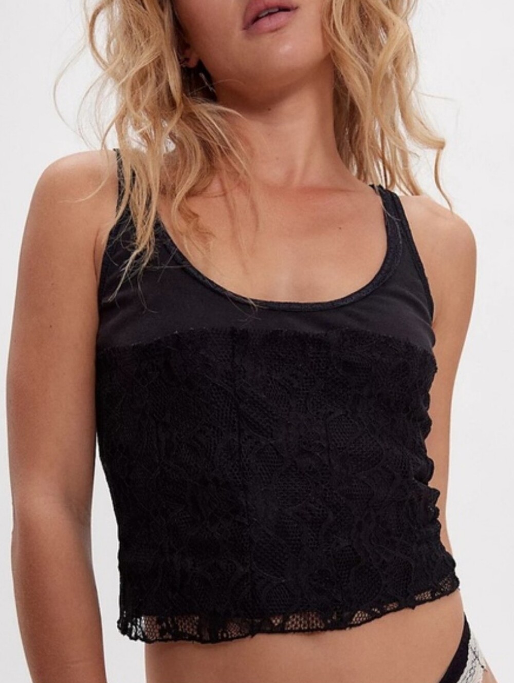 Free People NWOT Cosette Tank In Black Lace Over Cotton Multiple Sizes